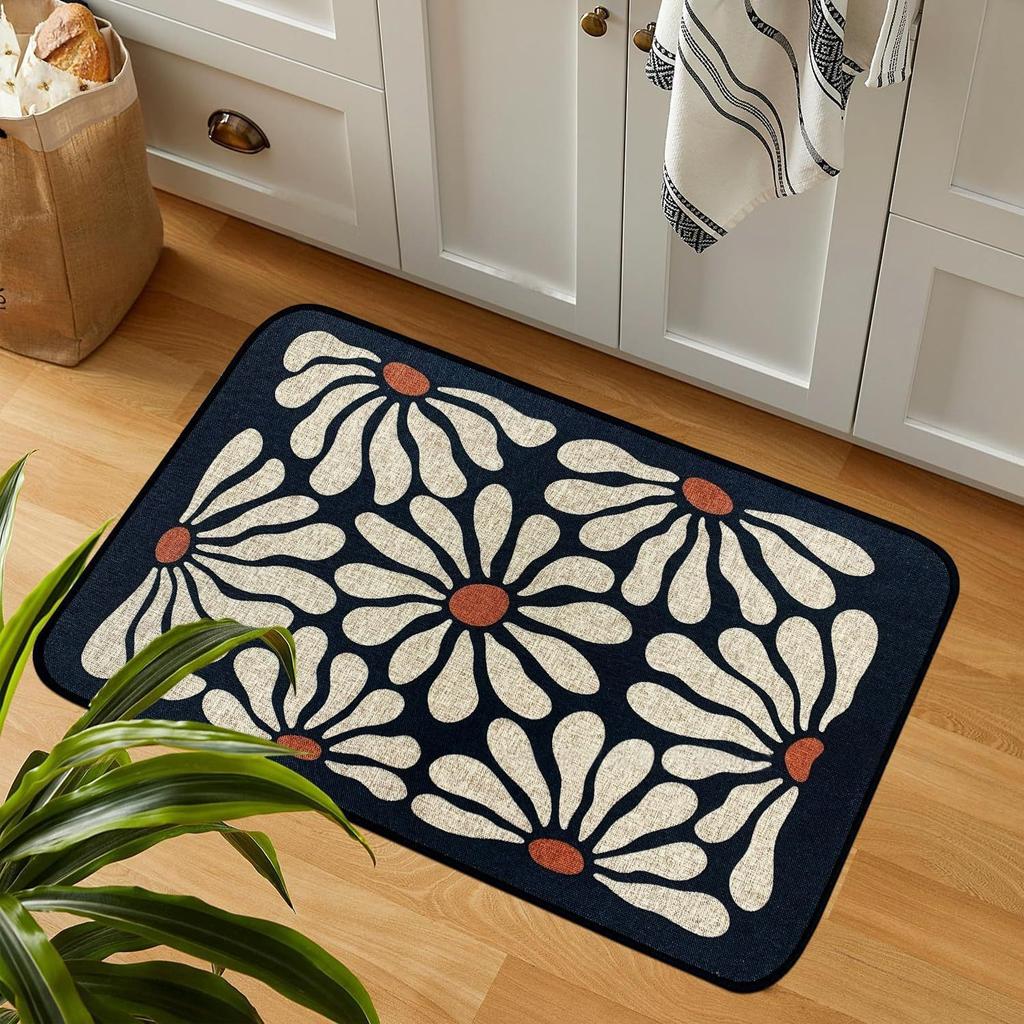 Цветочный коврик для пола в стиле ретро, грязеотталкивающий и простой в уходе, впитывающий, быстросохнущий коврик для пола для ванной комнаты