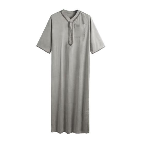 Мужской халат-кафтан, однотонный, со средними рукавами, длинный, с V-образным вырезом, абайя, молитвенная одежда, халат ихрам для летней повседневной носки