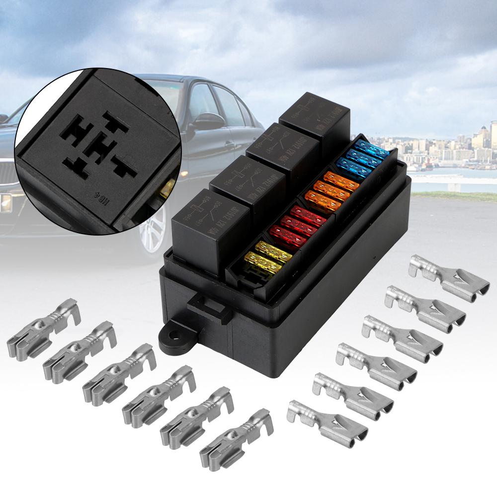12 Way Blade Fuse Holder Box with Spade Terminals for Auto Car Truck Trailer Fuse 4Pin 12V 40A Relays