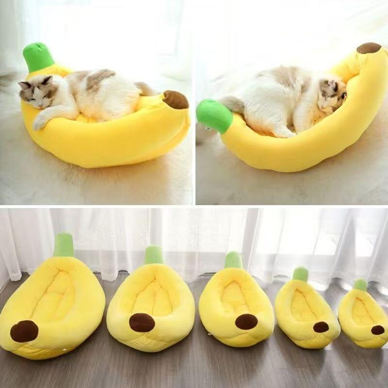 Banana-Shaped Pet Bed Cats Dogs Washable Plush Sleeping Nest All-Season Comfortable Lounge Sofa Small To Extra Large