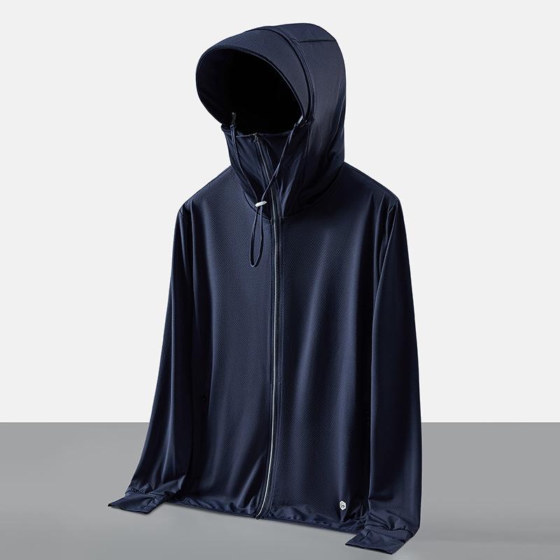 Мужская и женская спортивная ветровка с защитой от ультрафиолета и шапкой - ультратонкий ледяной шелк, эластичный, большой размер