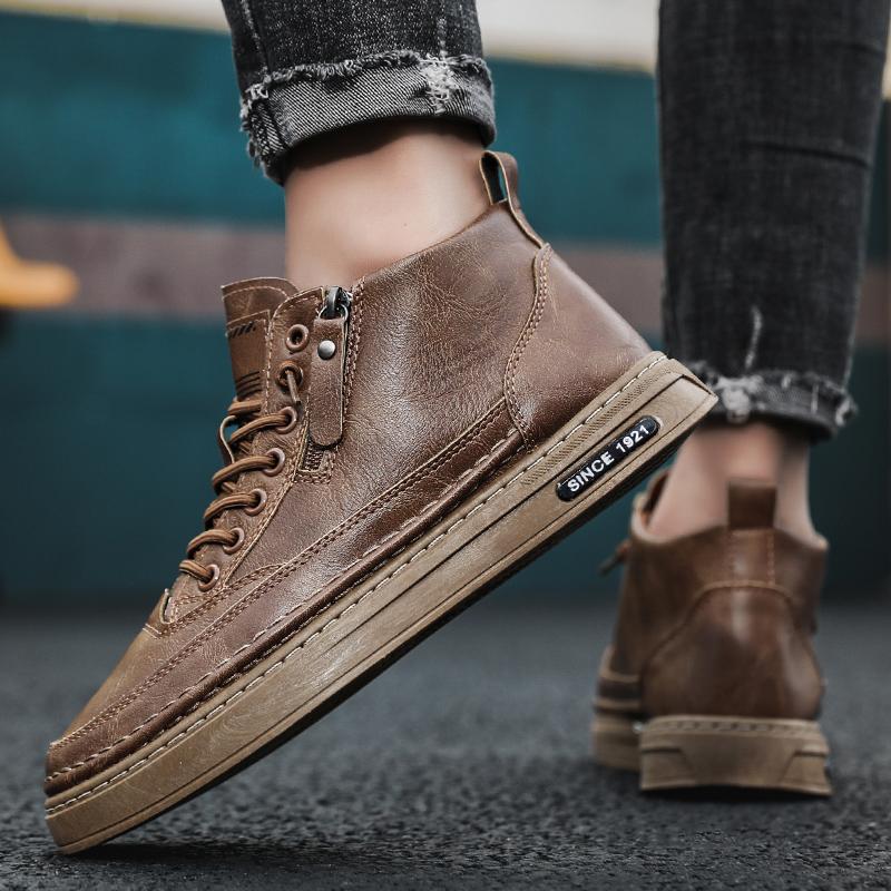 Мужские ботинки осень и зима новые теплые плюшевые уличные повседневные ботинки рабочие ботинки модные универсальные на мягкой подошве удобные кожаные ботинки