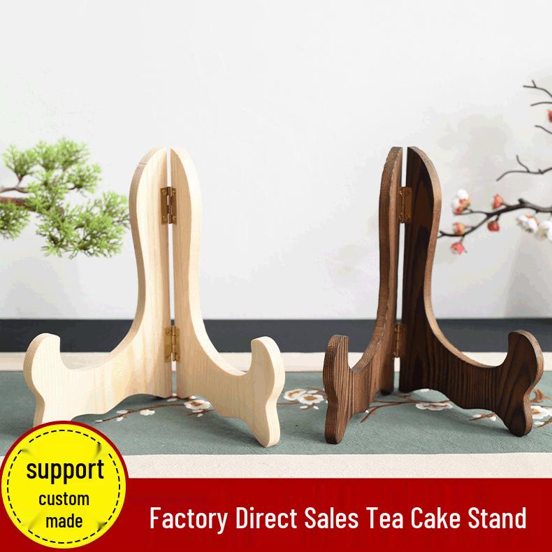 Solid Wood Pu'er Tea Display Rack - New Chinese Style Tea Cake Holder, Small Tray Stand, Home Ornament