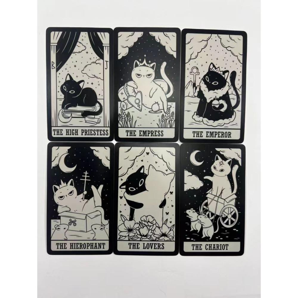 10.3*6cm Kitten Tarot Deck 78 Cute Tarot Cards for Beginners Rider-waite Tarot System Pocket Size Black and White