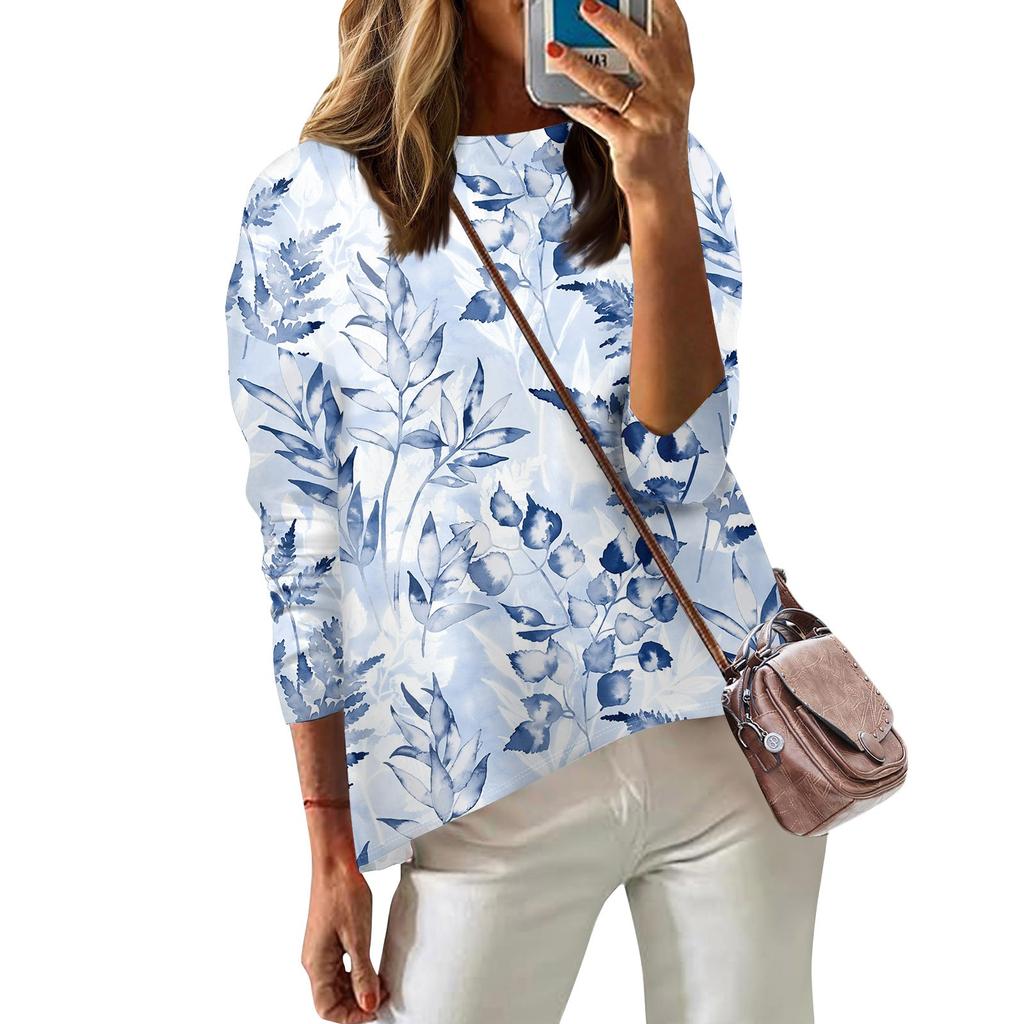 Женская футболка с принтом, длинный рукав, повседневная, выходного дня, модная, с заниженной линией плеч, с круглым вырезом, блузка