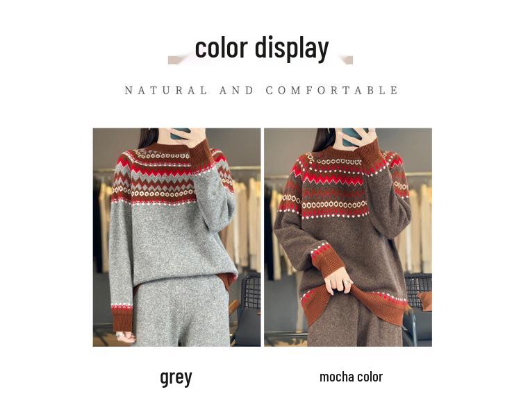 Женский шерстяной свитер в этническом стиле аргайл и комплект длинных брюк - Осенне-зимняя мода