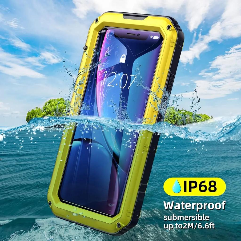 For iPhone Air 17 16e 15 14 13 12 11 Pro Max XS XR 7 Plus Underwater IP68 Heavy Duty Aluminum Metal Waterproof Case Screen Film