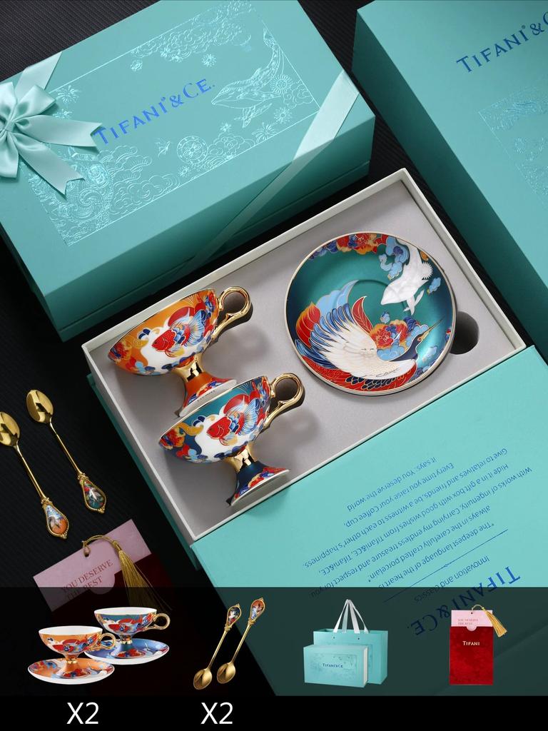 Elegant Chinese Style Pattern Coffee Saucer Gift Box Exquisite Afternoon Tea Cup for Home Party and Gifting