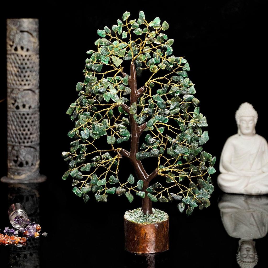 Зеленое авантюриновое хрустальное дерево, экспонат на удачу для предметов домашнего декора, кристаллы, драгоценные камни, бонсай, денежное дерево на удачу, украшение, подарок