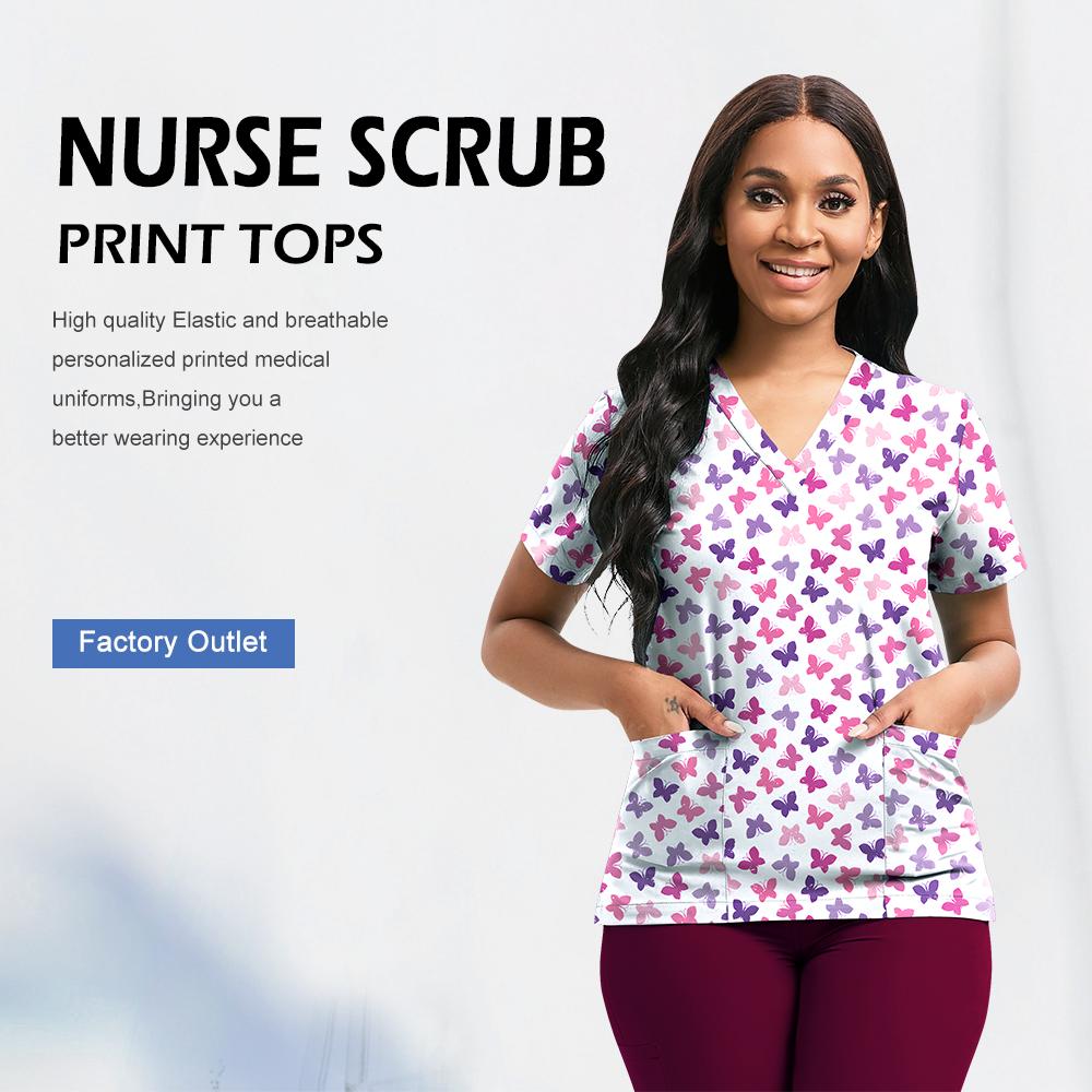 Medical Scrubs Women Nursing Accessories Short Sleeved Shirt Nurse Doctor Workwear Men Healthcare Pharmacy Jacket Top Soft Scrub