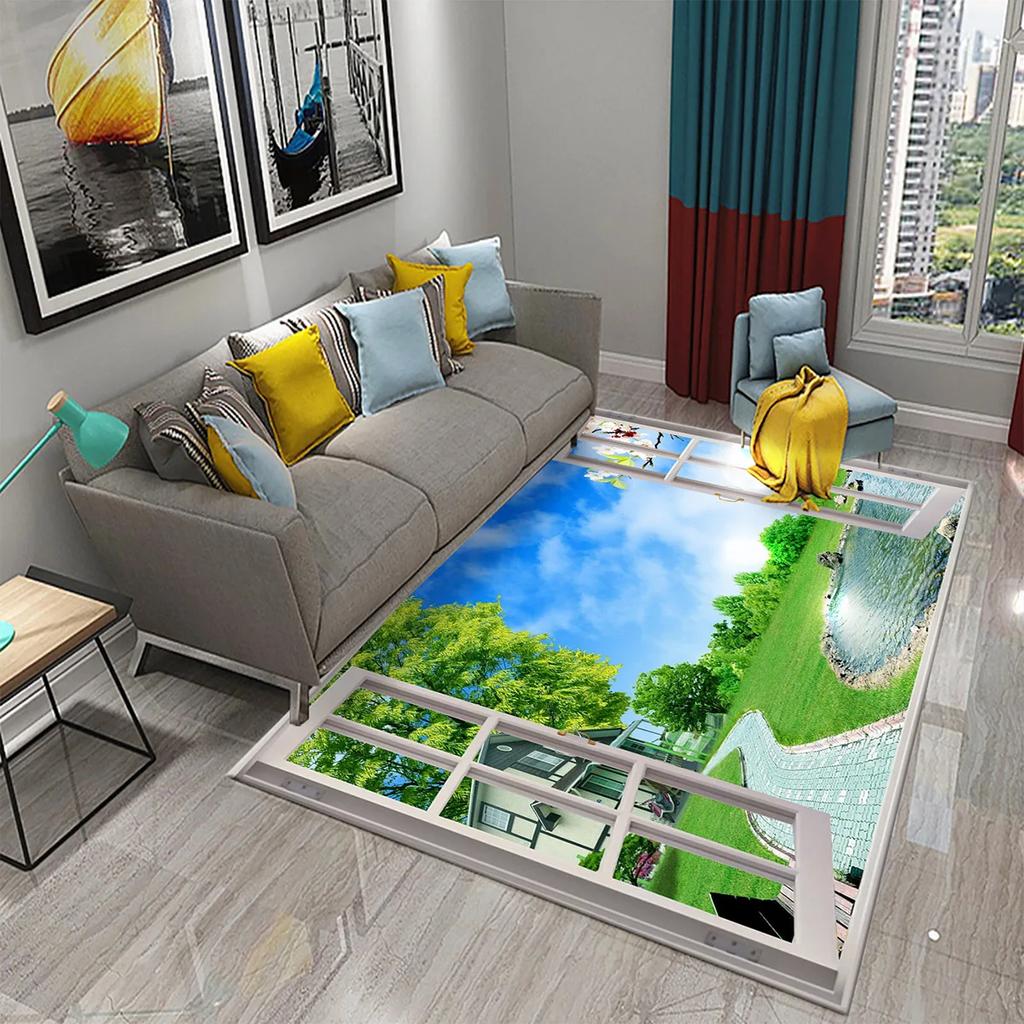 3D Современный ковер с пейзажем за окном Красивый вид за окном Коврики Кухня Ванная Нескользящий коврик Ковры для декора гостиной и спальни