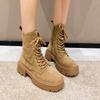 Ботинки Мартина на толстой подошве, увеличивающие рост, женские 2024 новые, в британском стиле, большие желтые ботинки, ретро, рабочие, короткие ботинки на шнуровке, ботинки-локомотивы