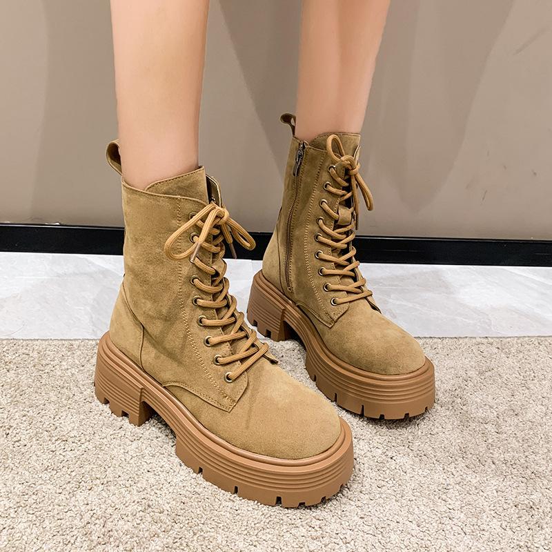 Ботинки Мартина на толстой подошве, увеличивающие рост, женские 2024 новые, в британском стиле, большие желтые ботинки, ретро, рабочие, короткие ботинки на шнуровке, ботинки-локомотивы