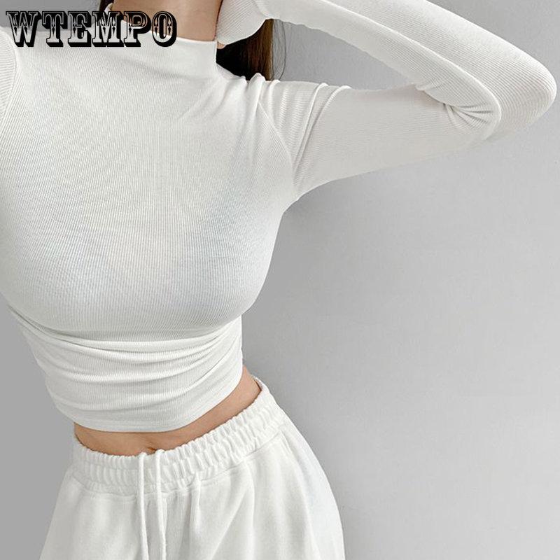 Ins Плиссированные трикотажные рубашки Ins с высоким воротником, женские эластичные тонкие тонкие короткие джемперы с длинными рукавами внутри