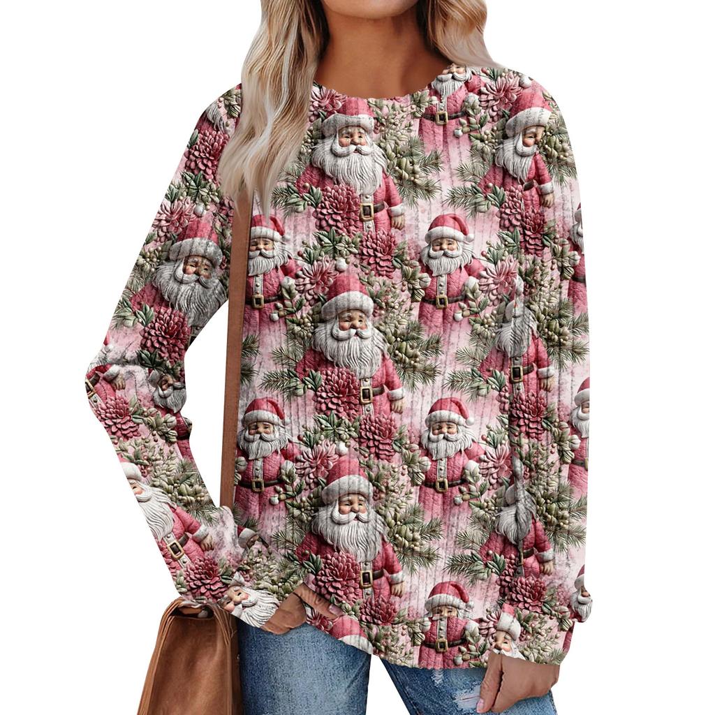 Women's Printed Lightweight Brushed-Cotton Round Neck Top