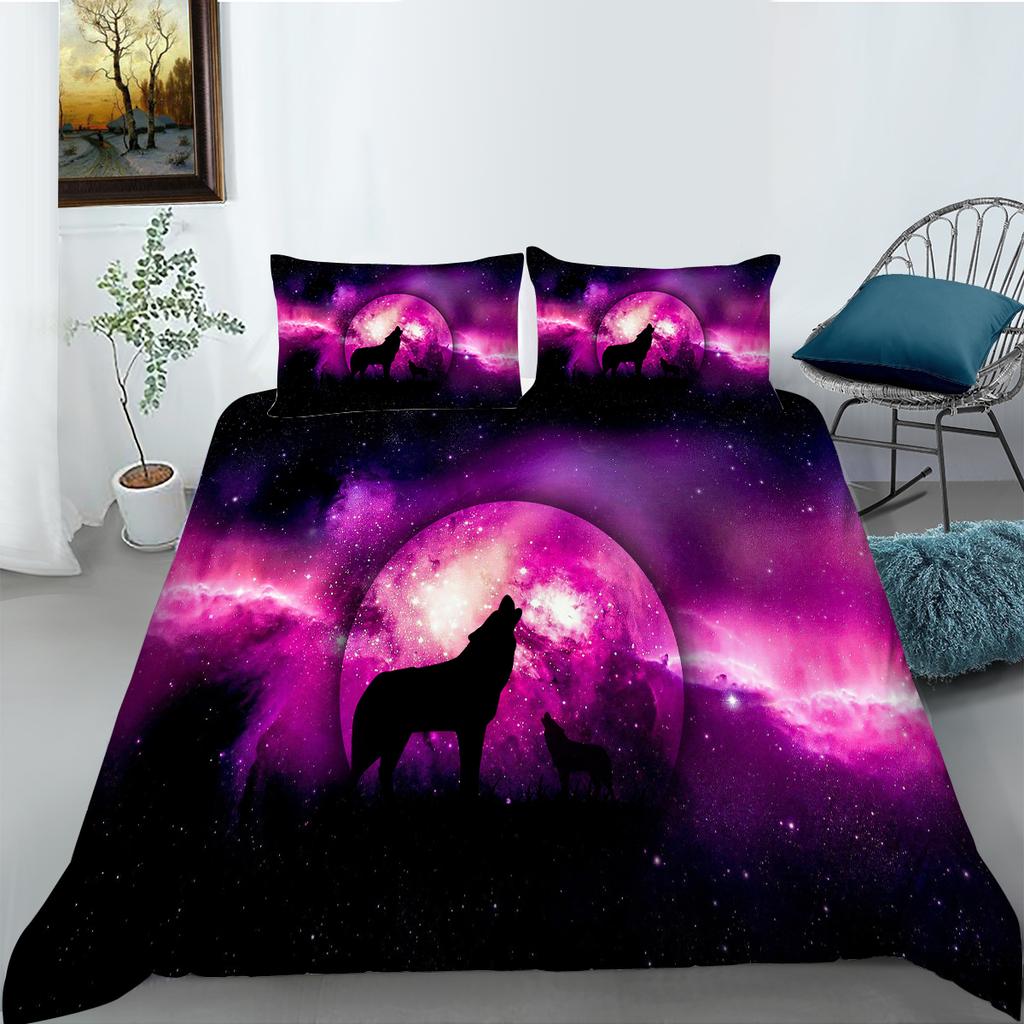 Wolf Themed Bedding Set with Animal Pattern Down Duvet and Pillowcase 2/3 Pieces of Microfiber Fabric Washable and Quick Drying Home Decoration