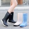 Women Mid-Calf Fashion Waterproof Rain Boots with Jelly Sole, Non-Slip Insulated Rubber Shoes for Outdoor Wear