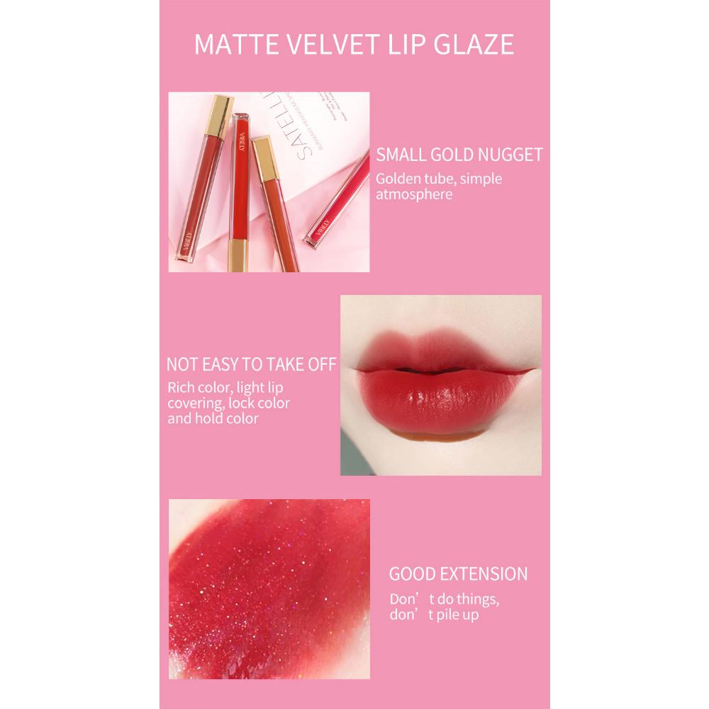 VIBELY Прозрачный стеклянный маленький тюбик Бархатная матовая глазурь для губ Матовая антипригарная блестящая перламутровая глазурь для губ