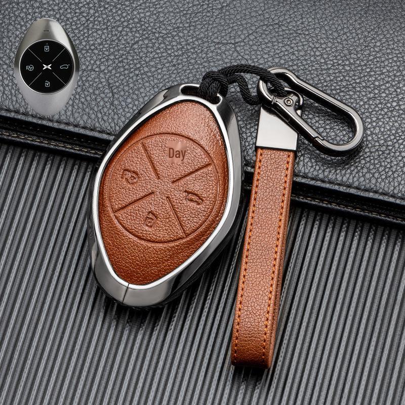 Кожаный чехол для ключа автомобиля с хорошим сигналом для Xiaopeng P7 G9 G3 P5 - Металлический, полная защита, двусторонняя защита