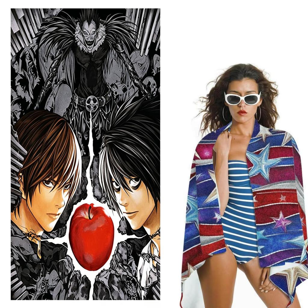 1 шт. Пляжное полотенце в тематике D-Death Note, микрофибра, быстросохнущее, мягкое, приятное для кожи, спортивное полотенце для спортзала, модные пляжные аксессуары