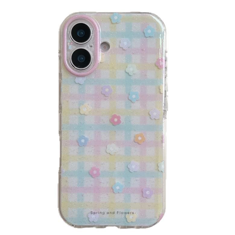 Клетчатый чехол для телефона с 3D-цветами для iPhone 17, 16 Pro Max/15 Pro - Девичий стиль