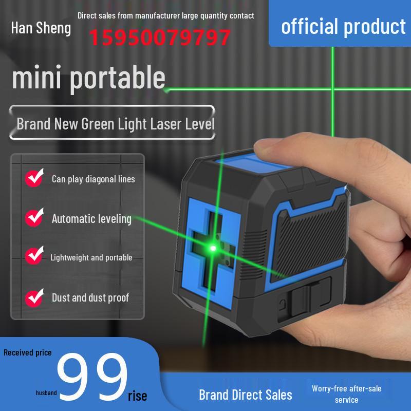 Compact Green Laser Level: Portable Mini Automatic 2-Line Projector with Strong Light