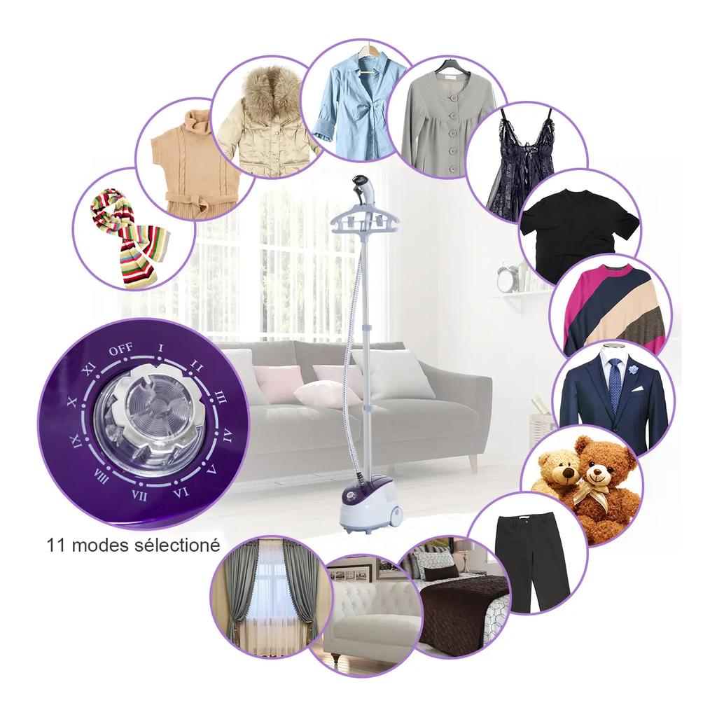 HOMCOM Vertical Steamer Clothes Steamer 1.8 L 1800 W, Steam Flow 30g/min, Telescopic Rod, White Purple