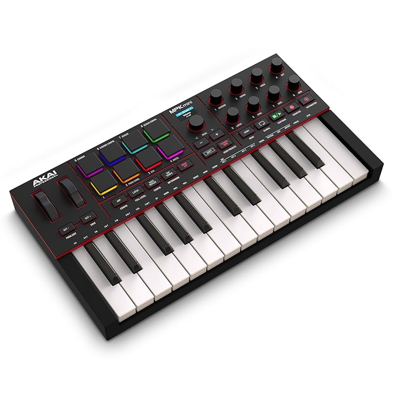 Akai Professional MPK Mini IV USB-C MIDI Keyboard Controller for Beginners and Music Producers – MPC Drum Pad, 360° Knob, Pitch & Modulation Wheels,