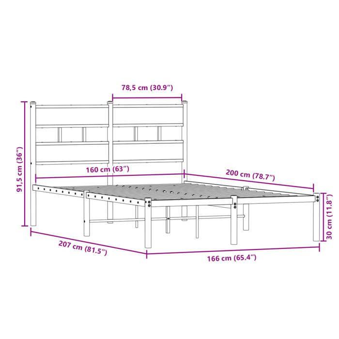 VidaXL Cadre de lit en métal sans matelas chêne fumé 160x200 cm 4017056