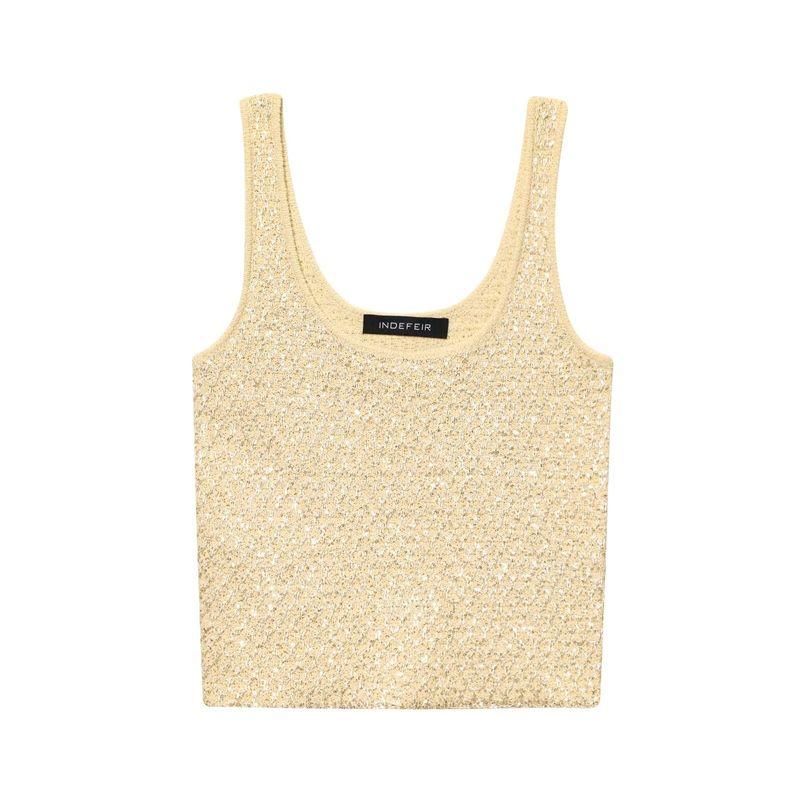 Zbzr Spring New Women Clothes Western Style Fashion Sequin Round Neck Short Sleeve Knitted Outerwear Sling 9598192