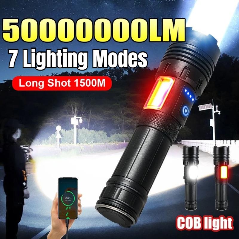 Мощные светодиодные фонари с большим радиусом действия 1500 м, супер яркий фонарь-факел, перезаряжаемый через Type-C, водонепроницаемый, для кемпинга на открытом воздухе