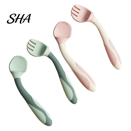 Baby Feeding Aid Fork Spoon Training And Set, Flexible Non-Slip Utensils, Rounded Toddler Utensils Edges Self-Feeding Tools, for Left/Right