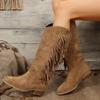 Cowgirl Fringe Boots for Women Chunky Block Heel Tassels Cowboy Boots Knee High Pointed Toe Western Boots Women's Anti-Slip Faux Suede Pull-on Booties