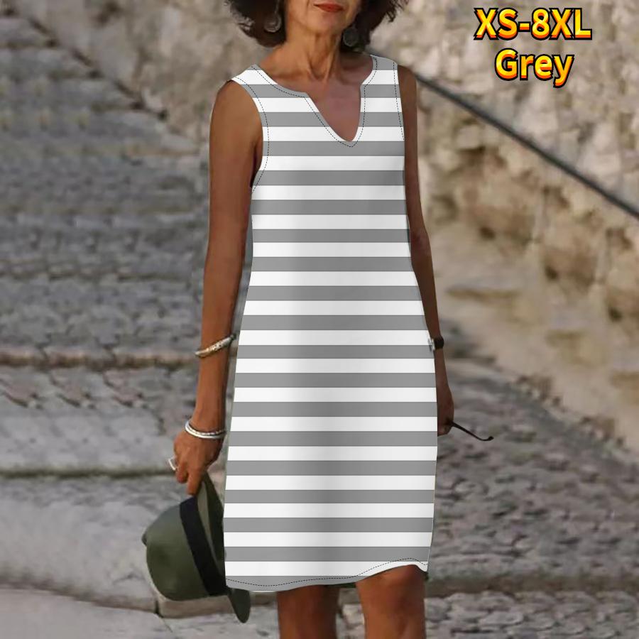 Женское летнее платье в полоску зебры с v-образным вырезом, повседневное модное платье без рукавов, повседневное свободное сексуальное платье размера плюс XS-8XL