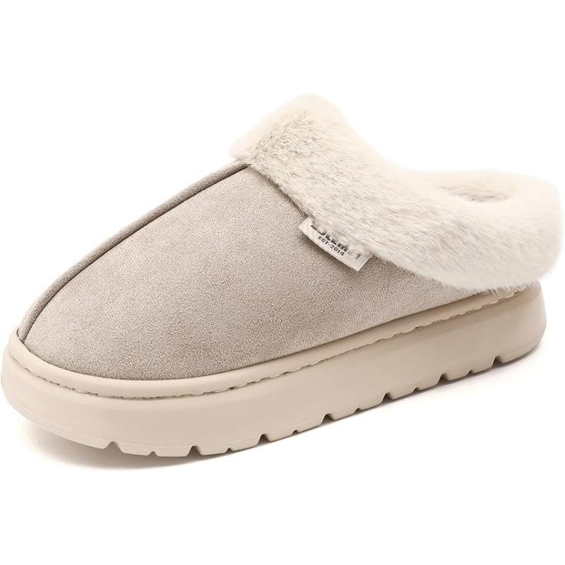Memory Foam Fuzzy Slippers for Women Platform EVA Sole Warm Faux Fur Lined Suede Short Ankle Boots House Slippers for Woman Anti-Slip Boot