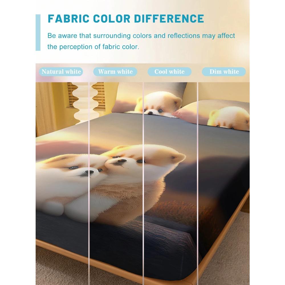 1 Cartoon Cute Animal Dog Digital Printed Frosted Fitted Sheet,bedroom Printed Bed Cover,bedding(No Pillowcase)