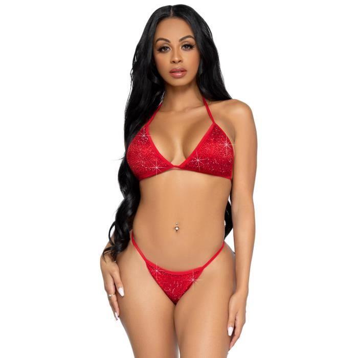 2 pcs. Ensemble bikini Phoenix avec strass comprenant un haut triangle et un bas brésilien froncé.