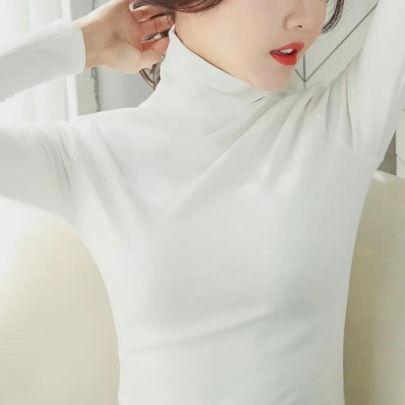 Женский топ с высоким воротником и длинными рукавами, облегающий, однотонный, осень 2023 г.