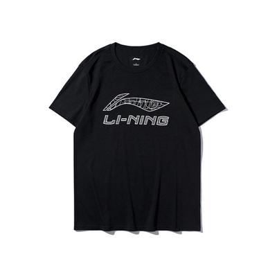 Li Ning Sports Fashion Series Logo Letter Round Neck Удобная универсальная дышащая свободная футболка с коротким рукавом унисекс футболка черная AHSU833-1