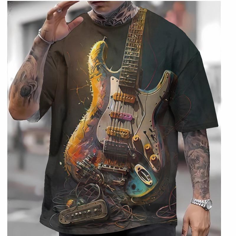 Футболка с коротким рукавом с принтом гитары 3D, мужская летняя повседневная мужская футболка, уличная модная мужская одежда, свободные футболки большого размера 2025
