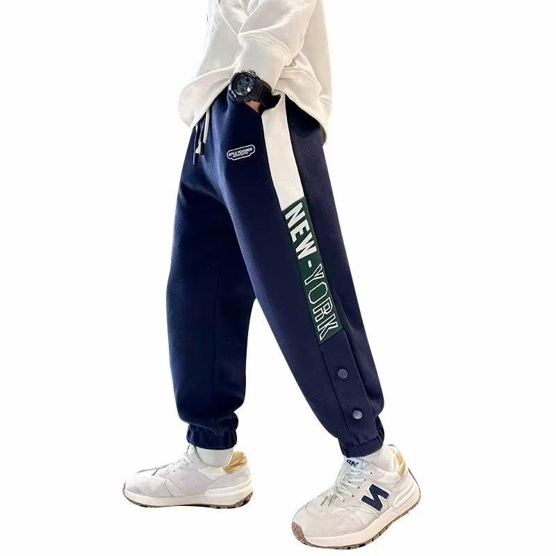 Брюки для мальчиков весна-лето-осень Брюки для детей и подростков Тонкие детские спортивные прямые брюки Модные брюки с тремя полосками Модные