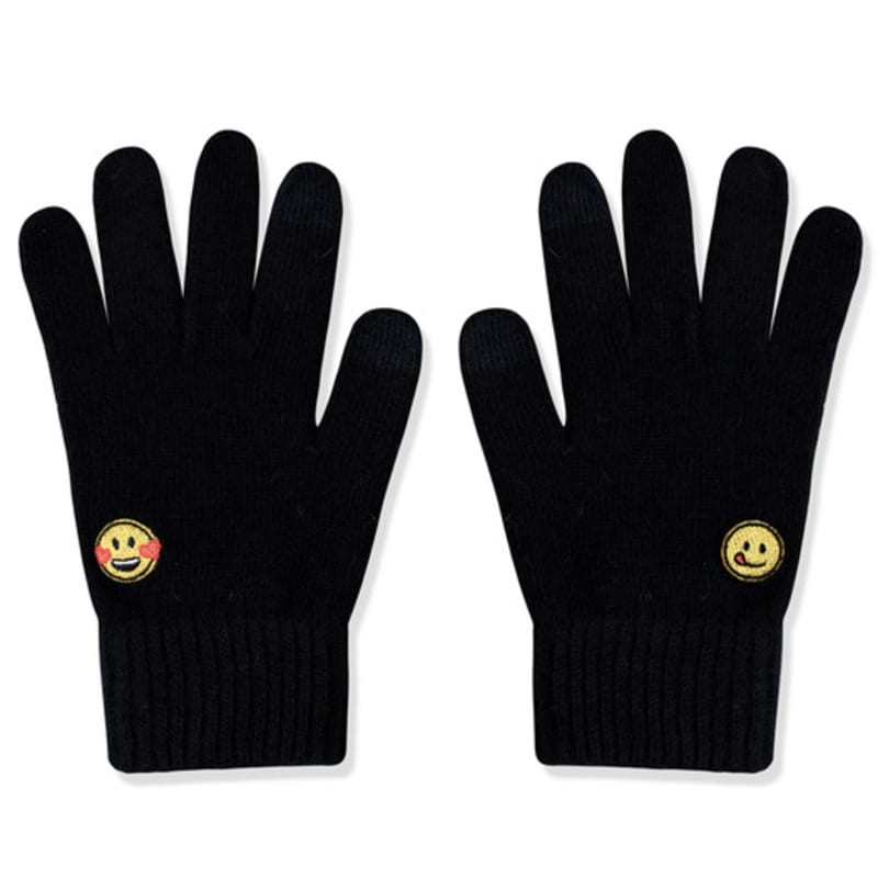 SNOOZY Сердечко Улыбка Вышитые Шерстяные Вязаные Перчатки Черные