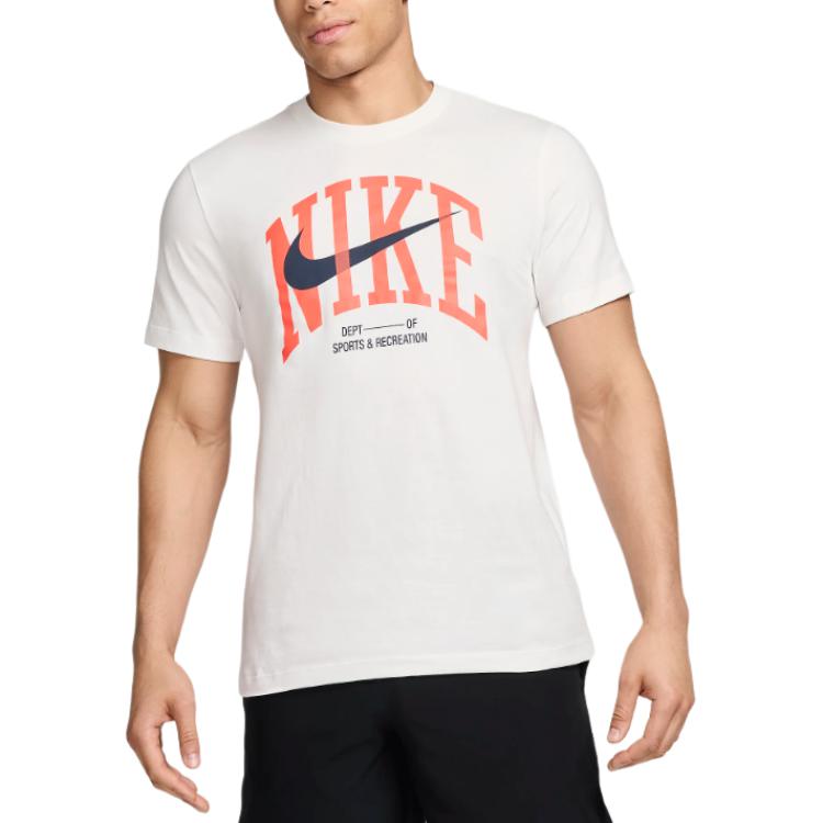 Nike Мужская футболка для фитнеса с круглым вырезом, коротким рукавом, принтом с буквами и логотипом, цвет Peak-White, FZ8048-121