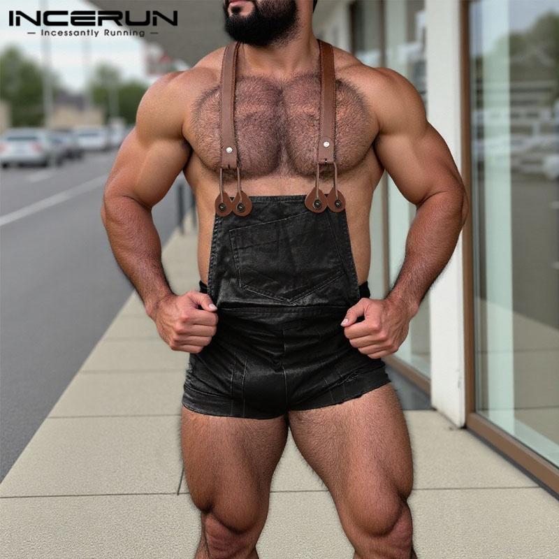 INCERUN Мужские комбинезоны без рукавов на бретелях, повседневные, облегающие, с подтяжками, шорты, комбинезоны
