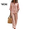 V-neck Blouse with Buttons Summer 2 Piece Sets for Women, Casual Ruffle 3/4 Sleeve V Comfortable Daily Wear Pants Neck Top And Wide Leg Matching Set,