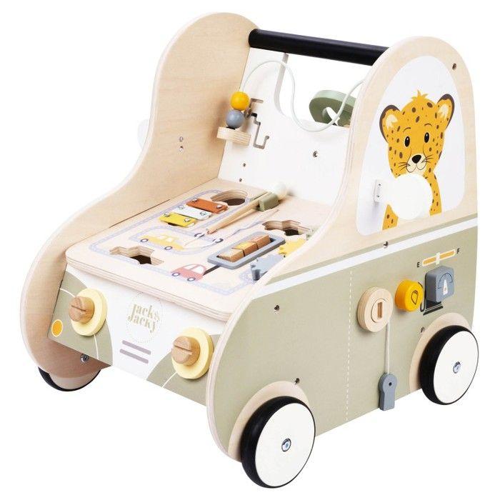 Trotteur en Bois Multi-activités Bébé - Voiture à Pousser avec Activités d'éveil et Volant - Dès 12 Mois
