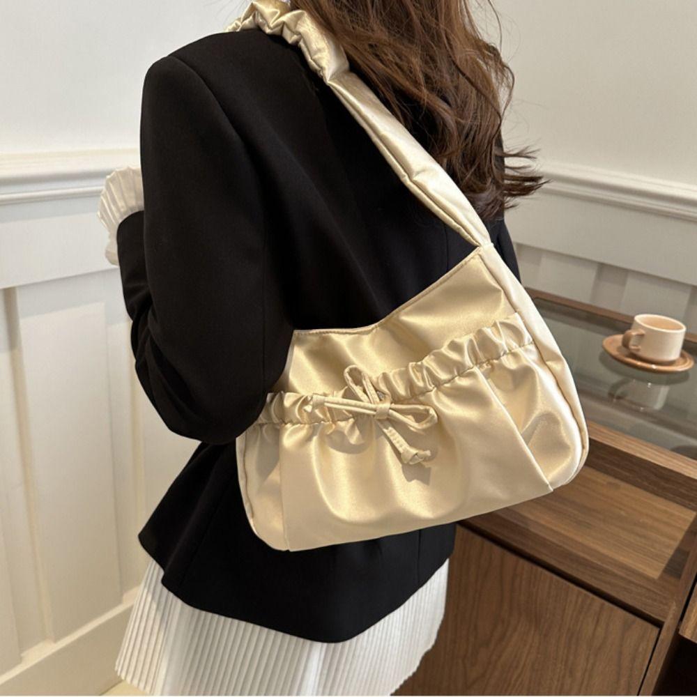 Korean Style Pleated Hand Bag Bow Fashion Underarm Bag Elegant INS Shoulder Bag Women
