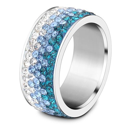 VQYSKO Jewelry Bling Charms Rings For Women AAA Crystal Elegant Stainless Steel Rings With white and black Crystals