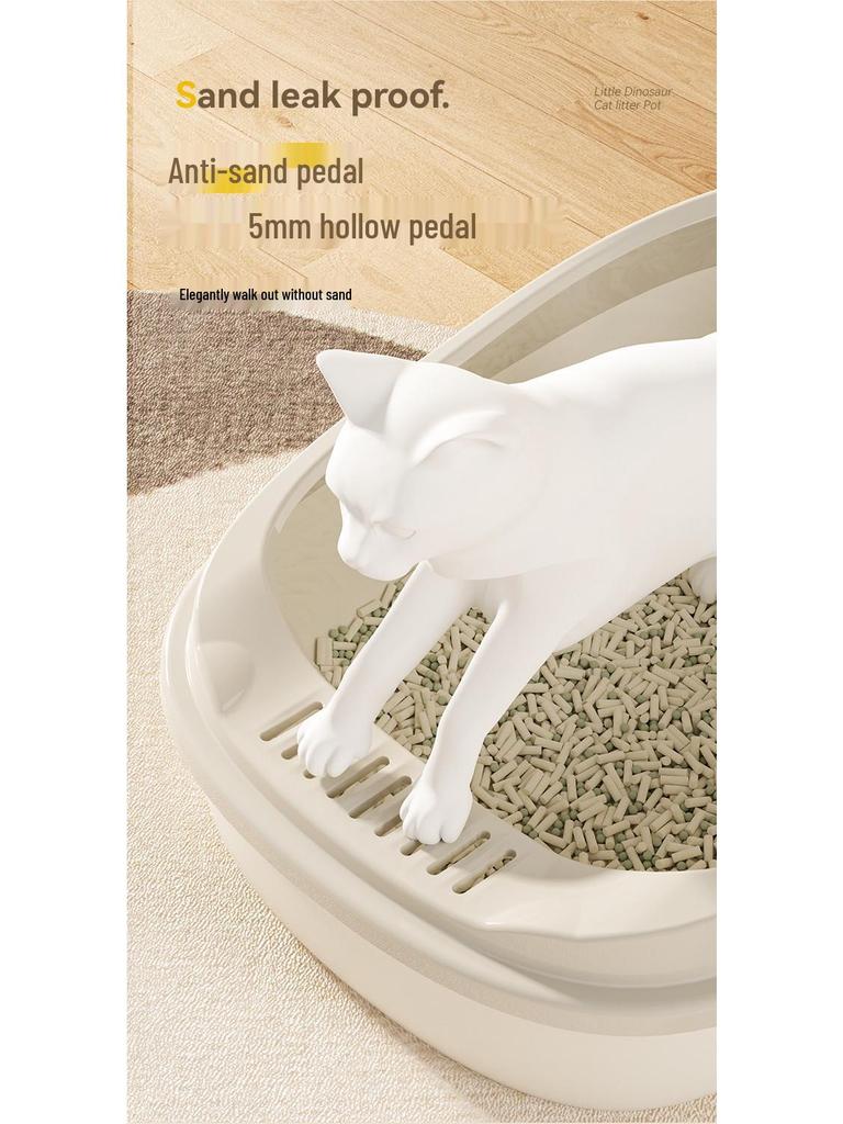 Dinosaur Semi-Enclosed Large Cat Litter Box - Washable & Anti-Splash