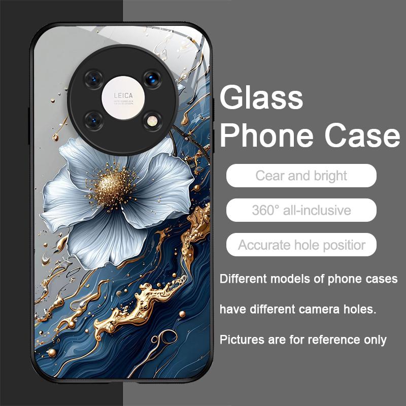 Элегантный Чехол для Телефона из Закаленного Стекла с Художественным Цветочным Узором Лотоса для Huawei Nova 13 12 SE 11 10 Pro Mate 40 30 P60 P40 5G